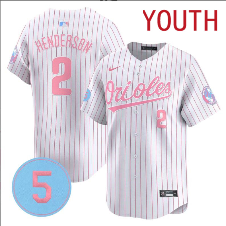 Youth Baltimore Orioles #2 Henderson white with red strips 2024 Nike MLB jersey.->youth nfl jersey->Youth Jersey